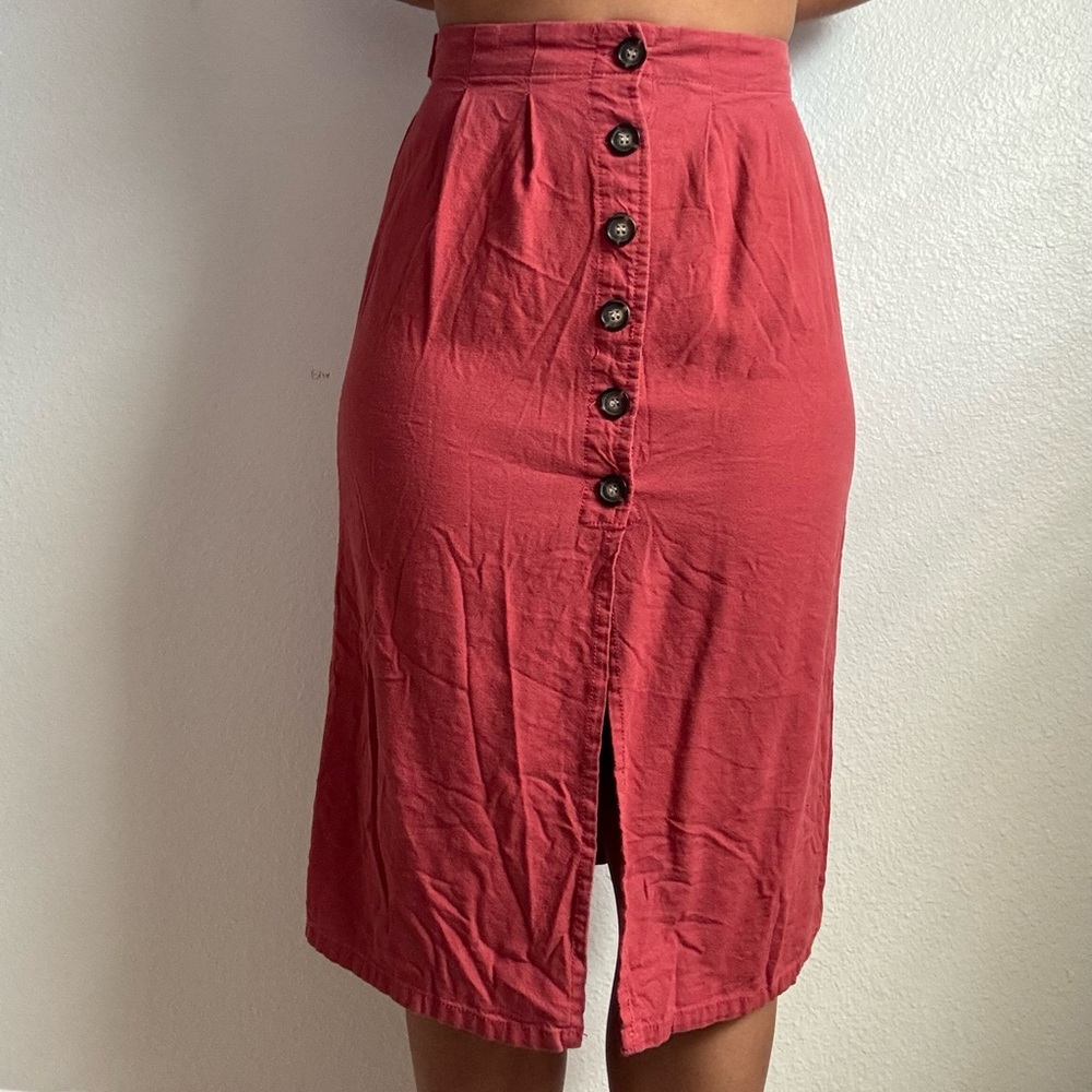 Button-Front Red Skirt